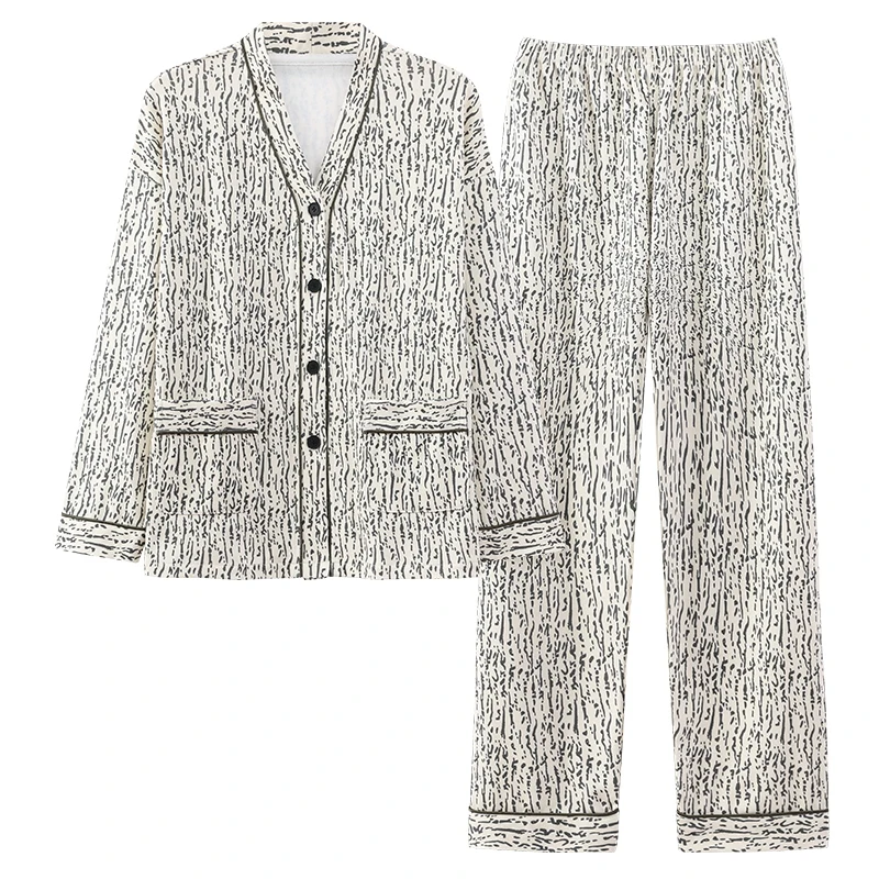 Women V-Neck Kinomo Pajamas Cute Florals Pajama Sets Cardigan Sleepwear Long Sleeve Top+Long Pants Home Clothing Pyjamas