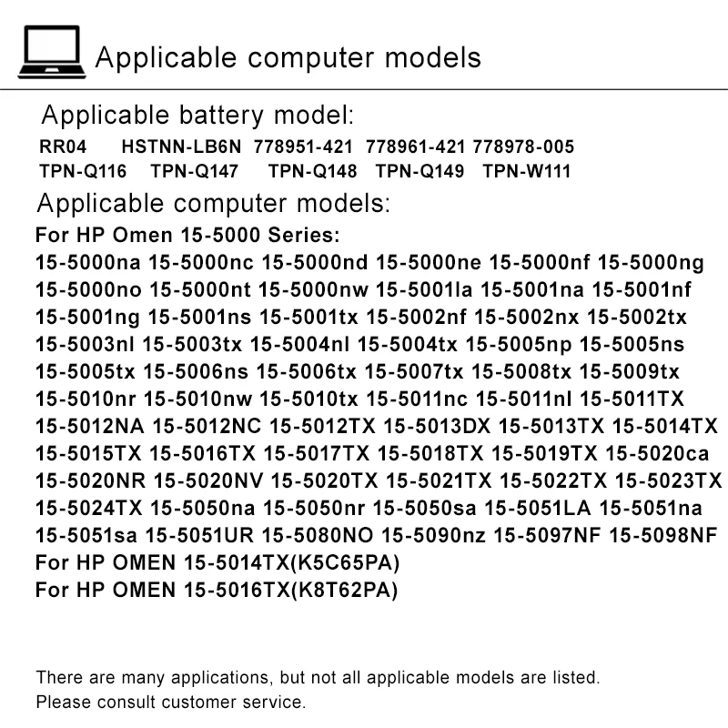 Аккумулятор для ноутбука RR04 для HP Omen 15-5000 15-5100 15-5200 15T-5000 15-5001NA 15-5051NA TPN-W111 778961 -421 778978 -005 HSTNN-LB6N (art.: 3920cbd65d384) - 3920cbd65d384