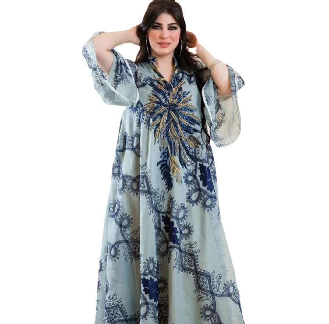 

Новинка 2022, Классическое женское платье в мусульманском стиле Ближнего Востока, свободные рукава с вышивкой и принтом