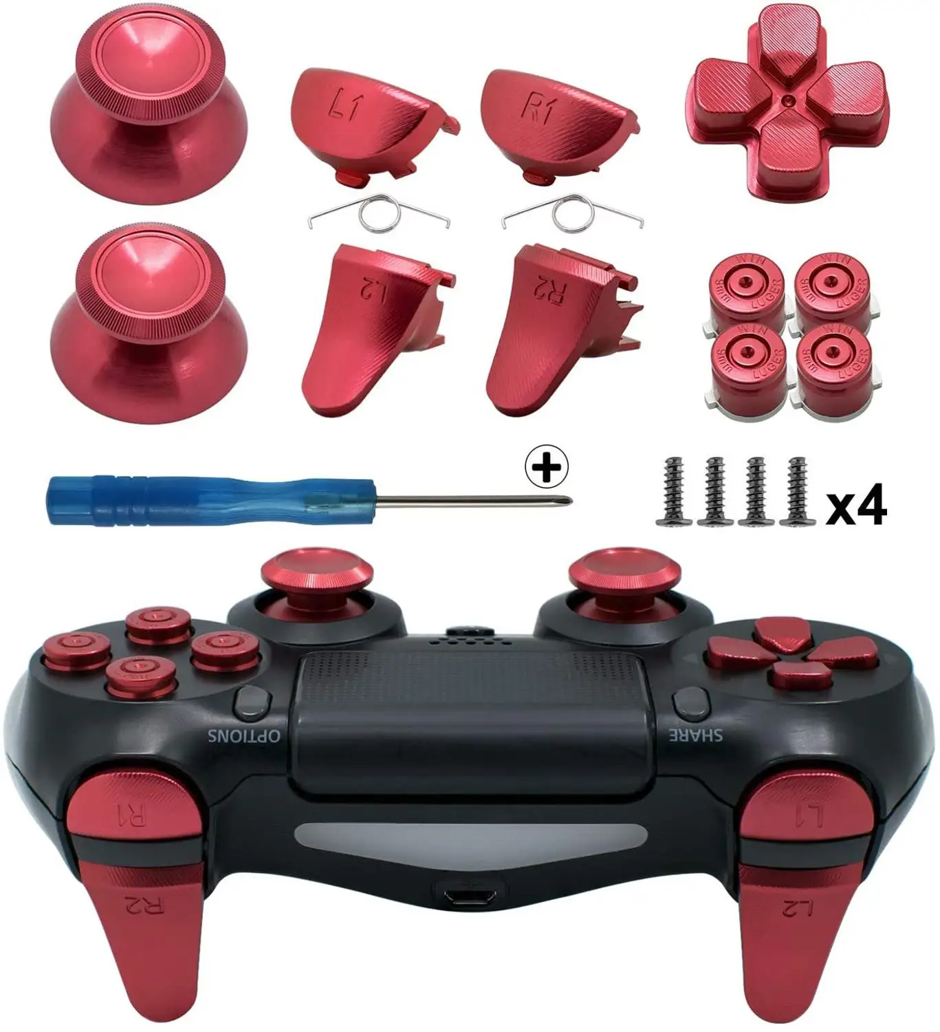 For PS4 Slim Pro Controller Gen 2 Gamepad Aluminum Metal Thumbsticks Analog Grip & Bullet Buttons & D-pad & L1 R1 L2 R2 Trigger