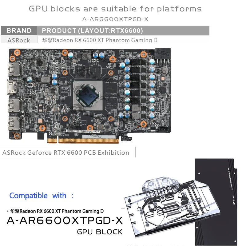 

Водяной медный блок Bykski для ASRock Radeon RX 6600XT Phantom Gaming D, Радиатор GPU, охладитель жидкости с водяным охлаждением, A-AR6600XTPGD-X