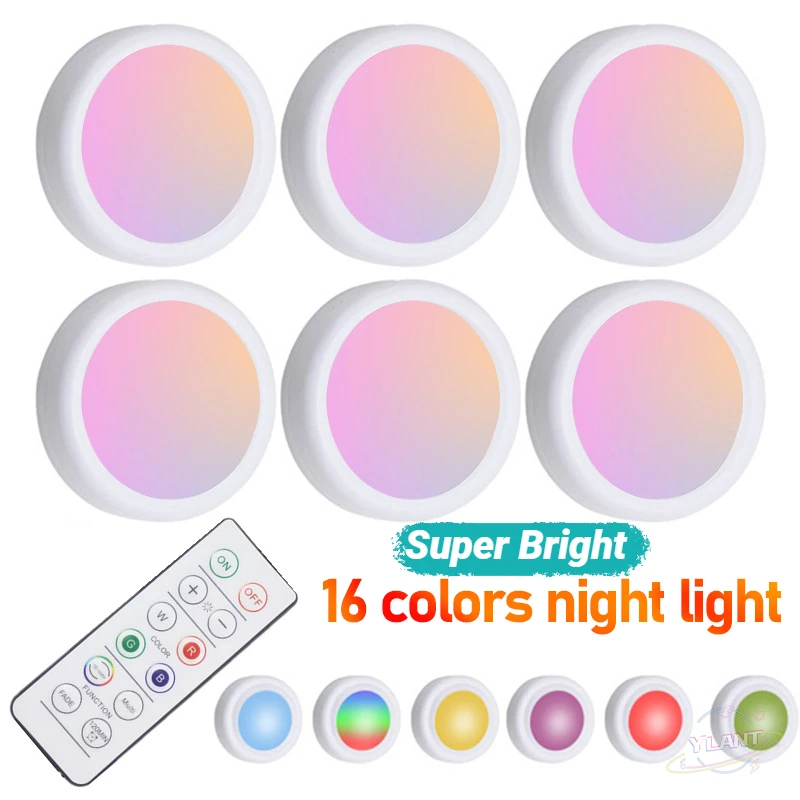 

LED Cabinet Light RGB 16 Color Night Light Wireless Remote Control Dimmable Wardrobe Lamp Closet Lighting For Stair Hallway