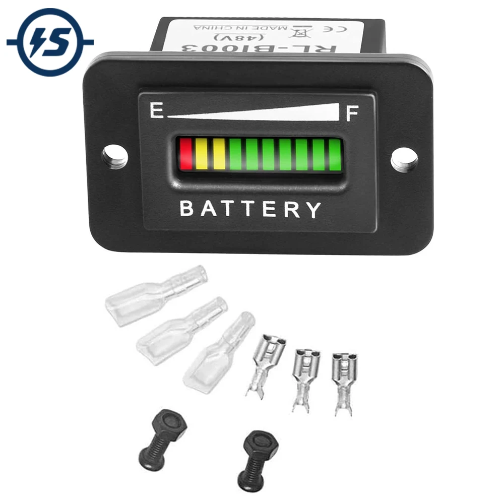 

48V Lead-Acid Battery Indicator 3 Color 10 Bar LED Display Battery Tester Meter Voltmeter Gauge for Golf Cart Club Car Yamaha