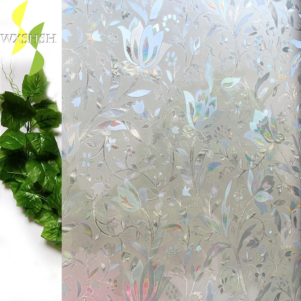 

45*200 cm 3D Decorative Tulip Flower Pattern Frosted Privacy Window Film, Self adhesive Static Sticker for Bathroom Kitchen