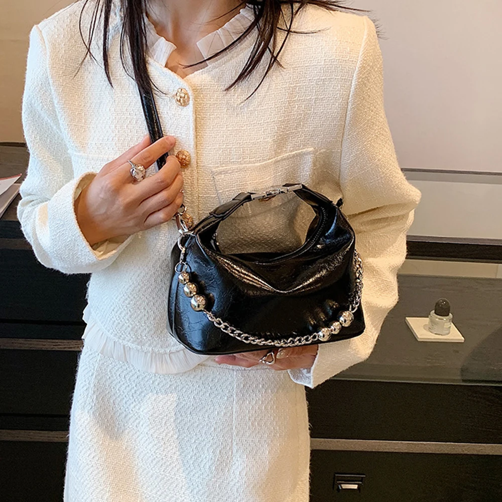 Fashion Chains Tote Bag Metallic Silver Women Handbags Luxury Crossbody Bags for Women 2023 Soft Leather Shoulder Bag Clutch New