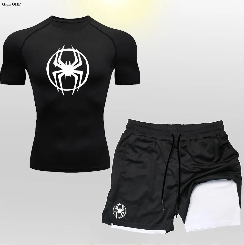 Мужской Быстросохнущий Дышащий Спортивный Костюм 2-в-1 — Футболка С Короткими