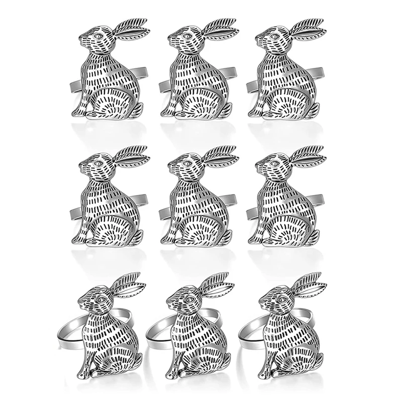 

9 Pieces Rabbit Napkin Holders Rings Easter Theme Bunny Napkin Ring For Easter Party Banquet Dinner Spring Table Decor