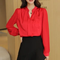 womens shirts chiffon blouses for women long sleeve shirt solid v neck blouse top female 2022 spring woman back to basic shirts