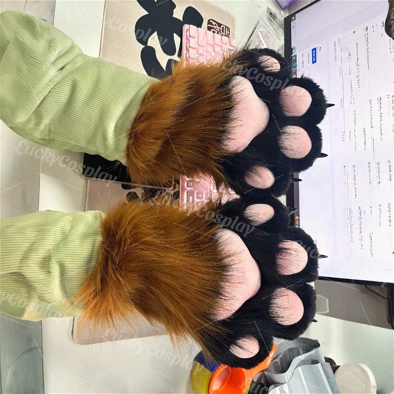 Перчатки с пушистыми кошками и мягкими лапами меховой костюм кигуруми