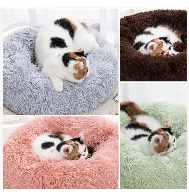 

Plush Round Donut Dog and Cat Bed Cotton Mats Cuddle Removable Machine Washable Pet Pillow Bed for Small Pets Keep Warm Supplies