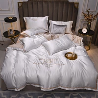 luxury bedding set 4pcs embroidery duvet cover set of fitted sheet silky bed sets high end bedding and pillowcases home textile