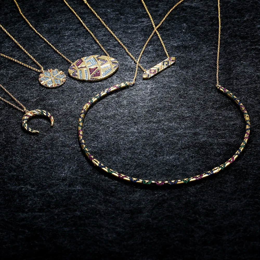 

LIDU High Quality 925 Silver Colorful Tribal Necklace Fashion Exquisite Clavicle Chain Monaco Jewelry Gifts For Friends