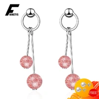 fashion drop earrings 925 silver jewelry round strawberry quartz gemstone earring for women wedding engagement party accessories