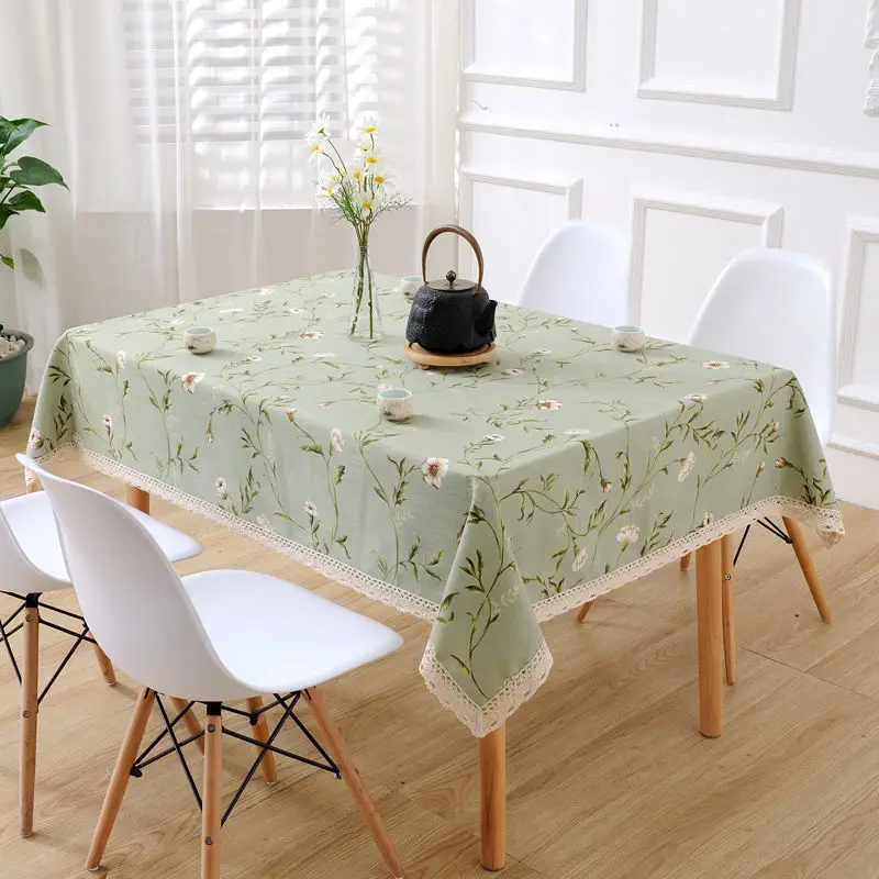 

Lace dining table cloth, cotton and linen tea table, American style rural cover, green square waterproof and oil resistant