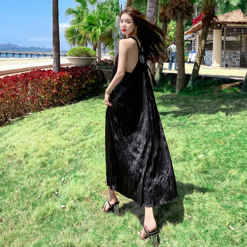 

Backless Party Women's Sexy Dresses Summer Vacation Beach Style Elegant Loose High Waist A-LINE Female Clothing O-Neck