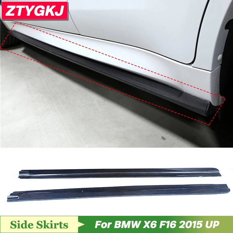 

3D Style High Quality Carbon Fiber Side Skirts Extensions Trims For BMW X6 F16 2015 Up