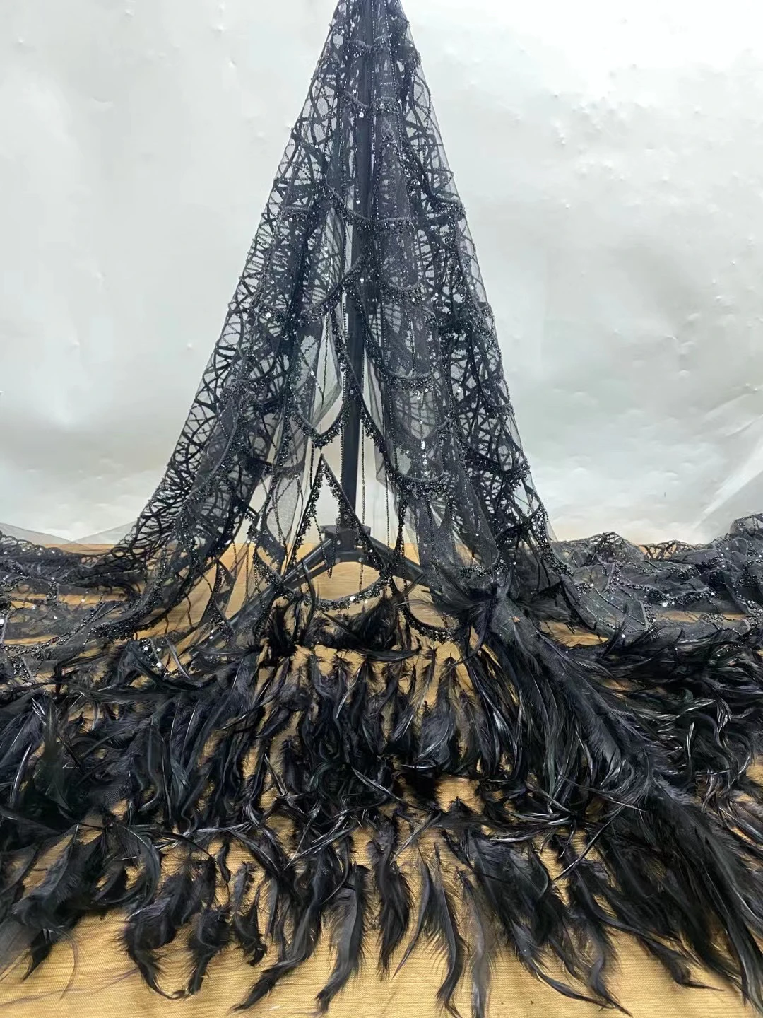 Модное кружево 5 ярдов с перьями Высококачественная африканская ткань тяжелые