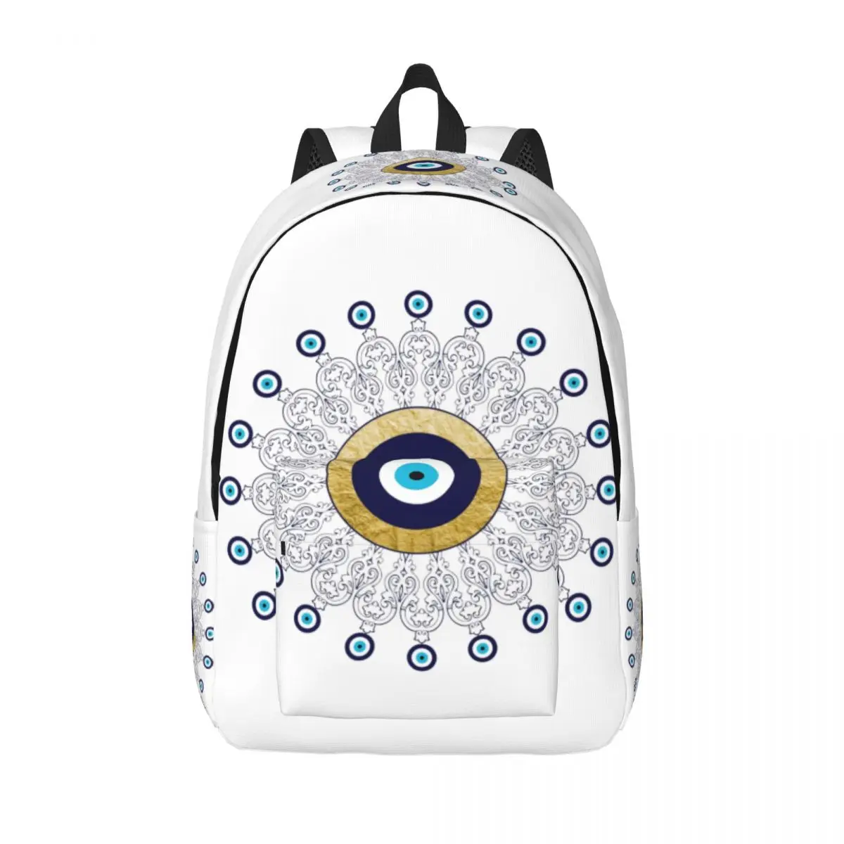 

Золотистые и синие холщовые рюкзаки с изображением мандалы сглаза, Женская дорожная сумка для школы и колледжа, сумка для книг, подходит для 15-дюймового ноутбука