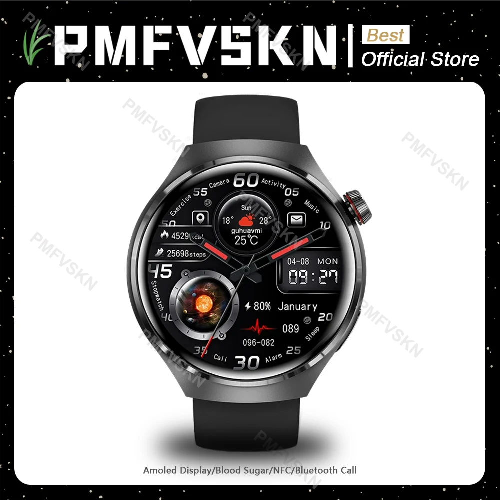 

Роскошные мужские Смарт-часы с AMOLED HD экраном, спортивные часы 4 Pro, умные часы с измерением пульса, уровня сахара в крови, Bluetooth, звонки, водонепроницаемые