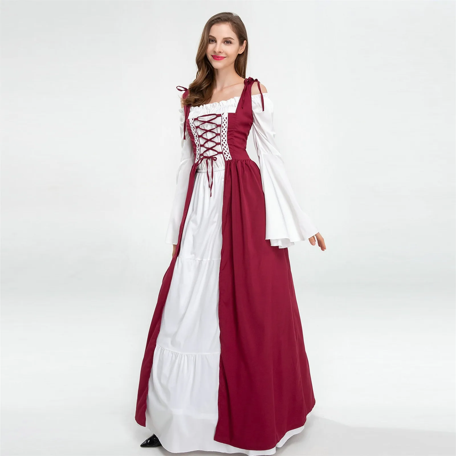 

Женский нарядный костюм вампира, элегантное винтажное Королевское Платье без бретелек с длинным рукавом для костюмированной вечеринки в европейском средневековом стиле на Хэллоуин