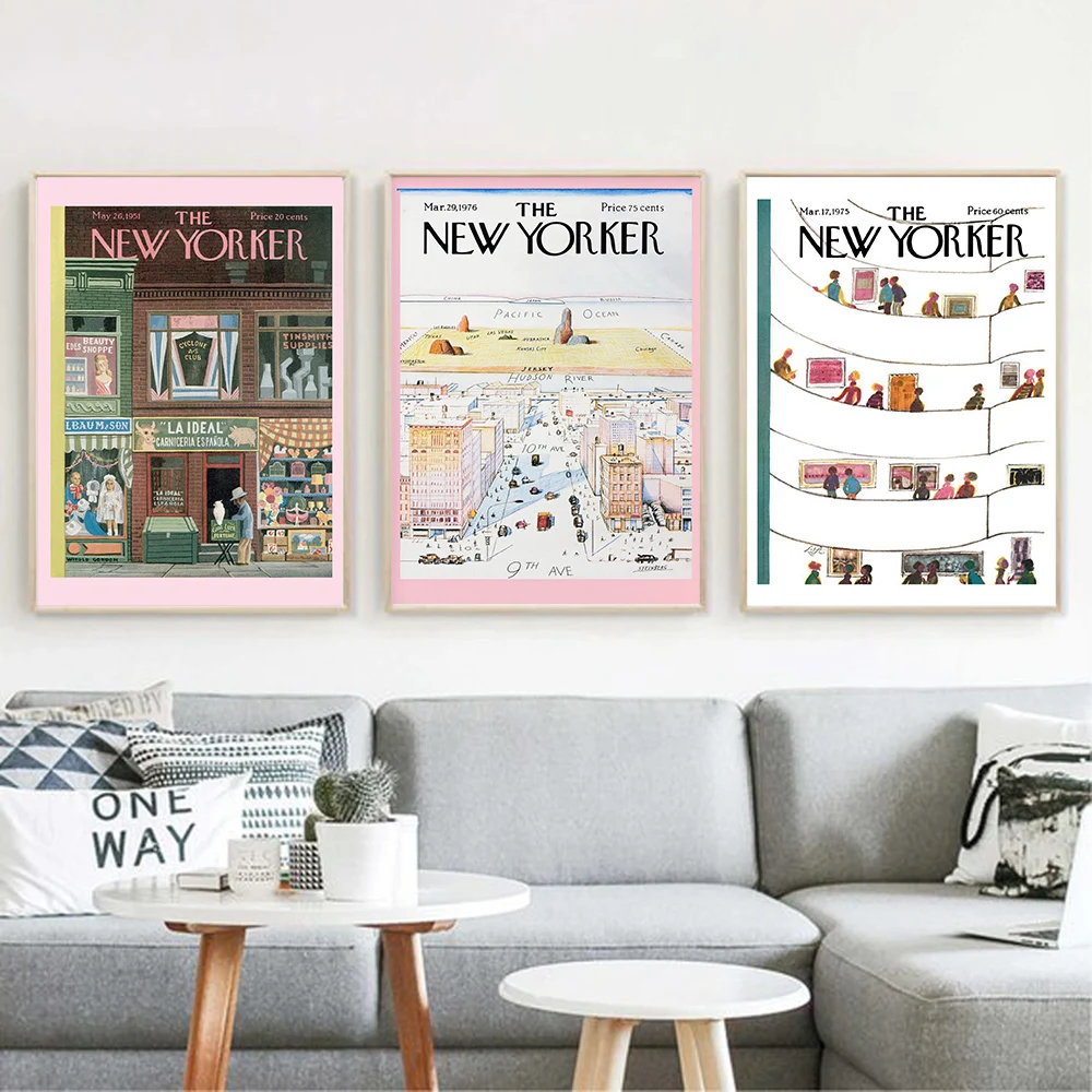 

The New Yorker Magazine Vogue Retro Abstract Illustration Wall Art Canvas Painting Posters and Prints for Living Room Decor