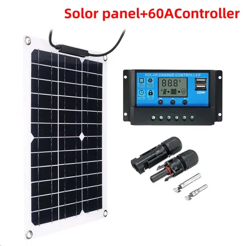 Система солнечной энергии 600 Вт, зарядное устройство 300 Вт, солнечная панель 10-60 А, контроллер заряда, полная мощность, домашний сетевой лагерь