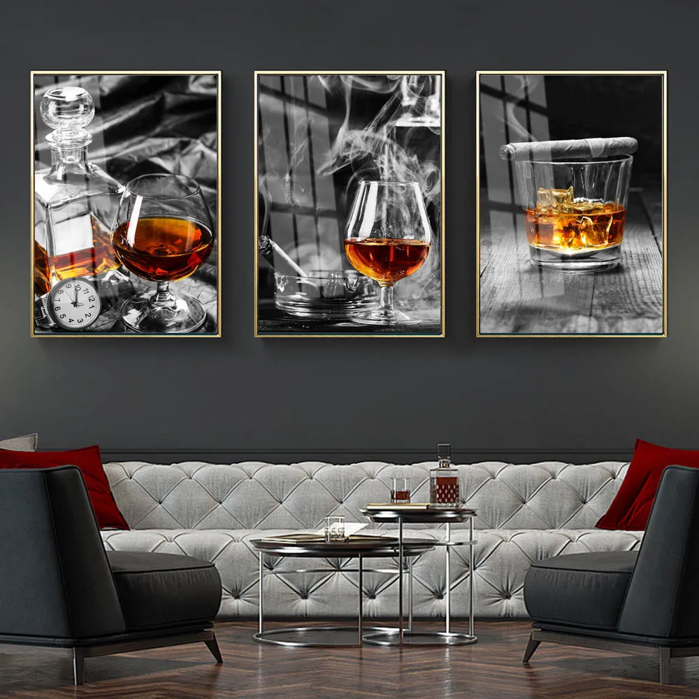 

Nordic modern fashion wine cup silk painting wine cup cigar poster office wall painting living room home decoration mural