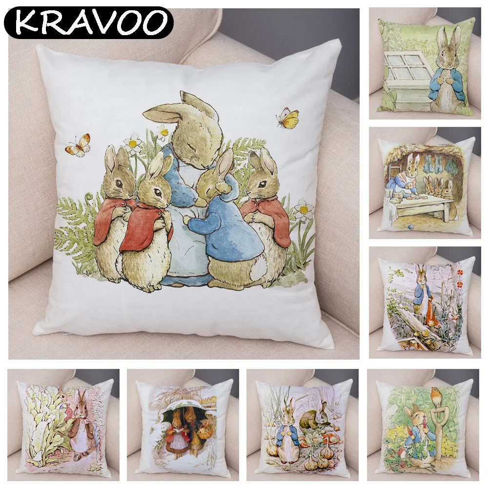 

Милый мультяшный кролик, мягкая плюшевая наволочка для дивана, домашняя детская сказочная подушка в виде животного, детская подушка, размеры 45x45 см