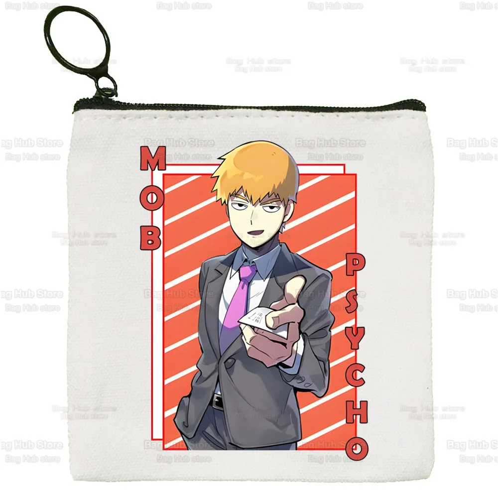 Mob Psycho 100 Canvas Coin Purse One Anime Manga Canvas Bag Small Square Bag Shigeo Kageyama Key Bag Card Bag Cartoon Coin Bag