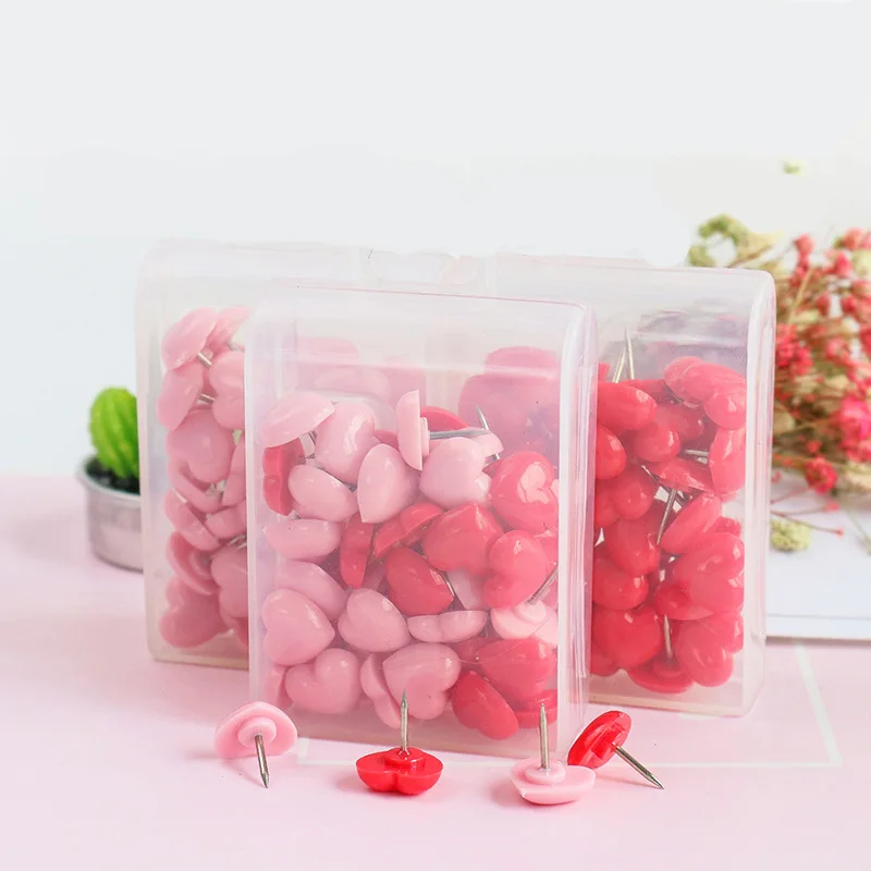 

Heart shape 50pcs Plastic Quality Cork Board Safety Colored Push Pins Thumbtack Office School Accessories Supplies