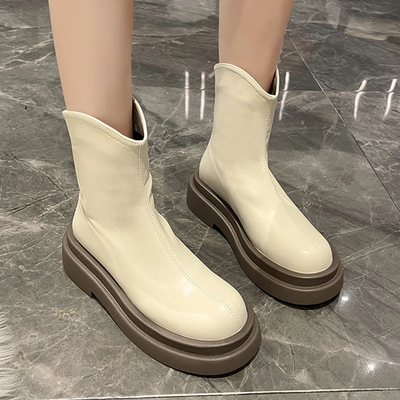 

Women Flats Platform Chelsea Ankle Boots 2022 Winter New Black Casual Shoes Motorcycle Boots Ladies Hiking Zipper Snow Botas