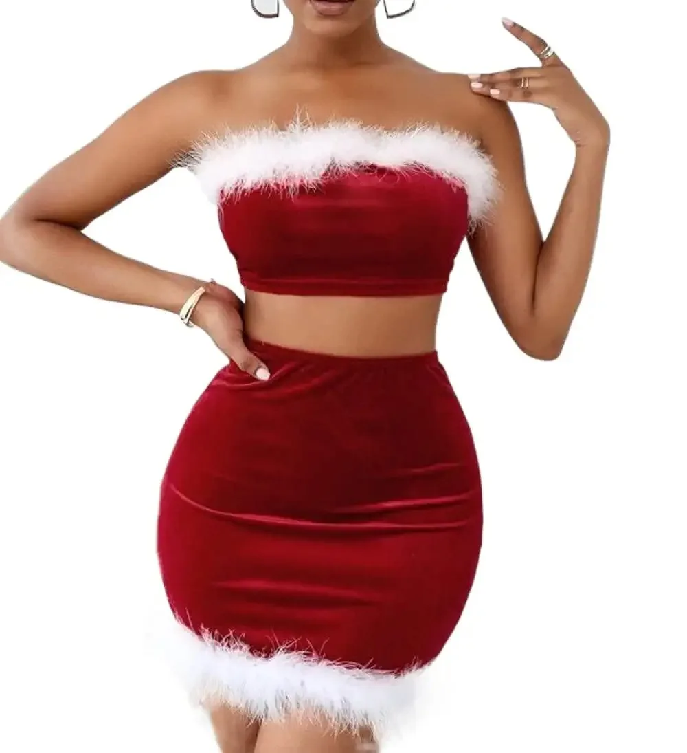 

Women's Sexy Feather Party Coctail Dress Faux Fur Trim Elegant Spaghetti Strap Bodycon Mini Dress Evening Club Wear