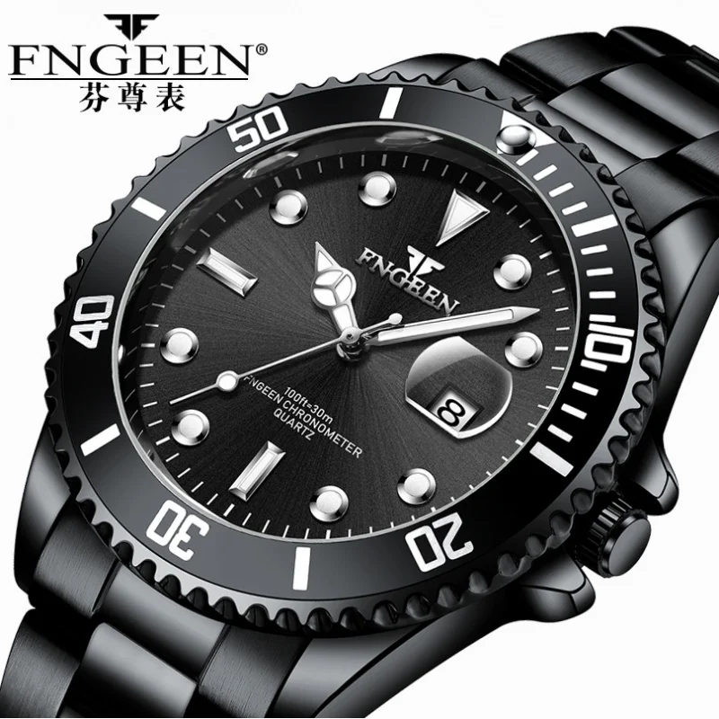 

Fngeen Светящиеся Зеленые часы Submariner Мужские кварцевые часы спортивный стиль рафинированная сталь ремень календарь новые часы