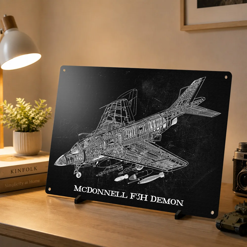 Фото Металлическая 3D-табличка McDonnell F3H Demon с индивидуальным текстом, настенный декор, жестяная вывеска для украшения дома, роскошный декор №2