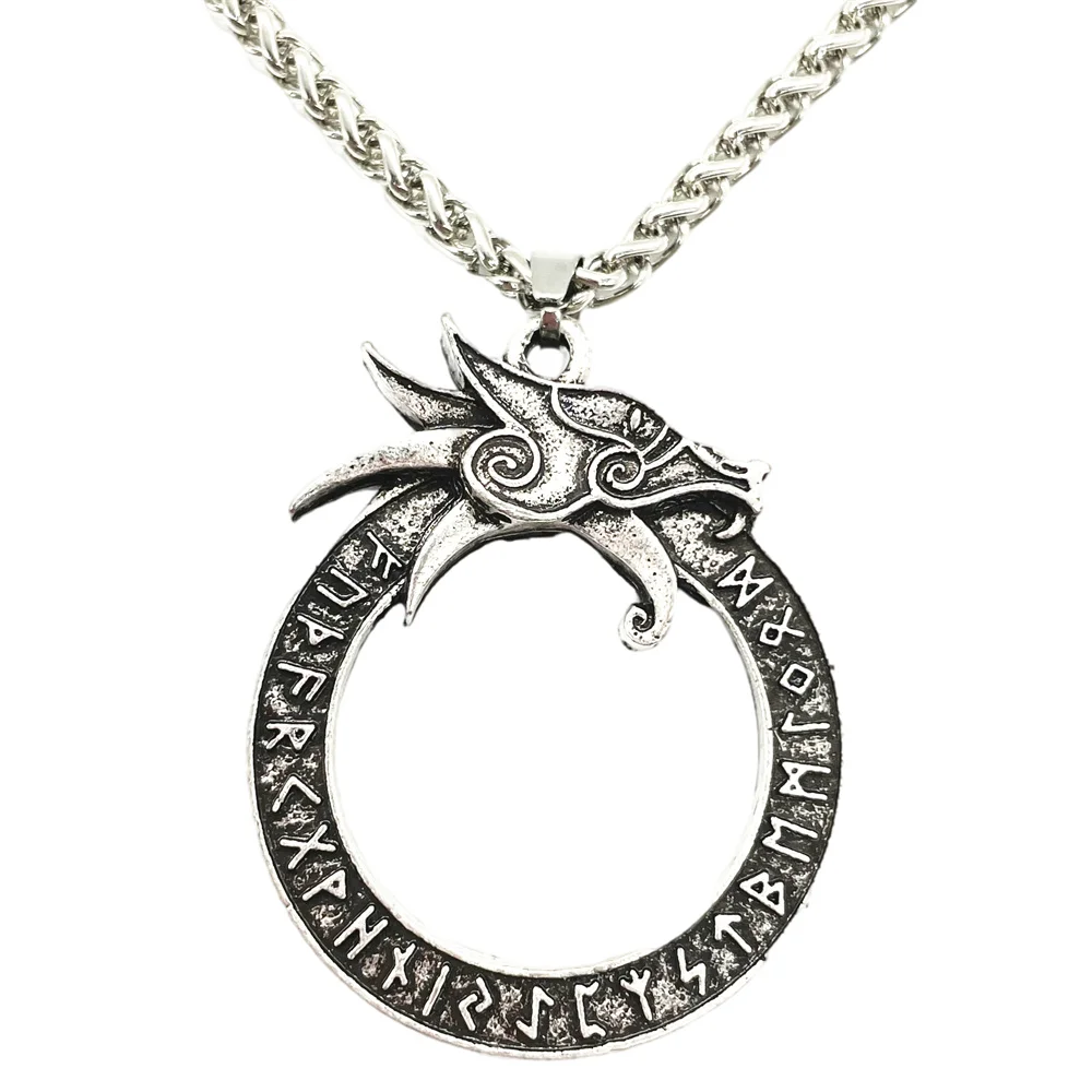 

Nostalgia Norse Dragon Gothic Accessories Ouroboros Pendant Viking Runes Jewlery Amulet Talisman Necklace Men Women