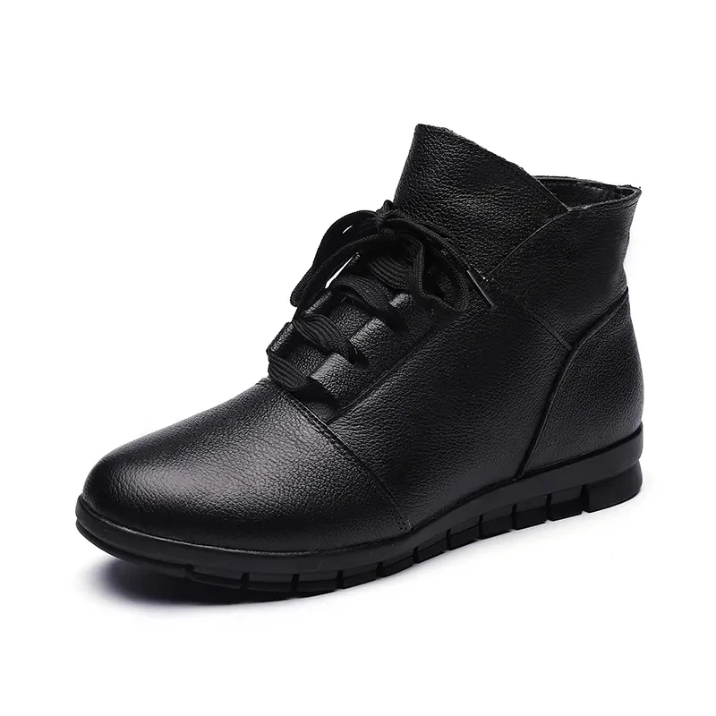 New Women plus size 35-43 black leather boots Ladies Women Boots Ankle Boots Fashion Side zipper Retro Platform winter shoes