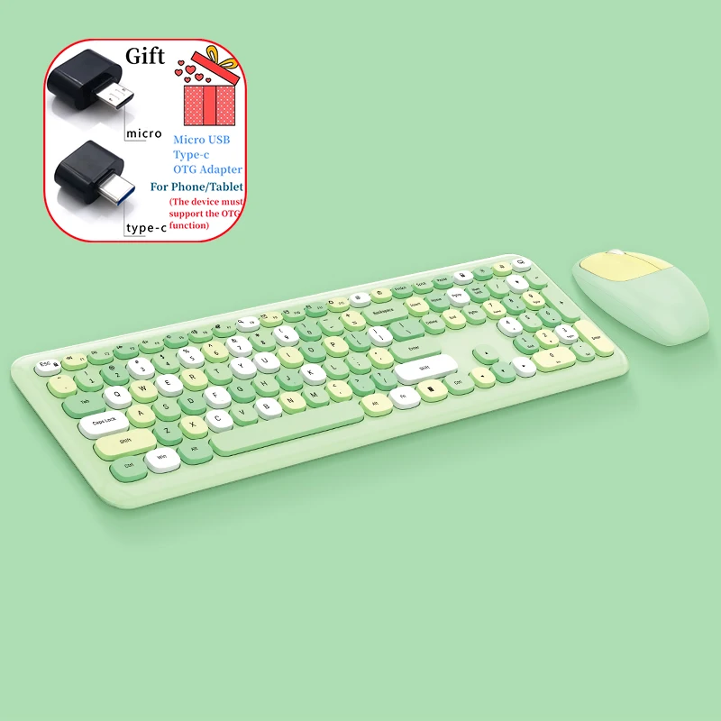 Teclado inalámbrico y ratón óptico Kawaii, Combo silencioso inalámbrico de 2,4 GHz con 110 teclas coloridas, teclado de tamaño completo para PC