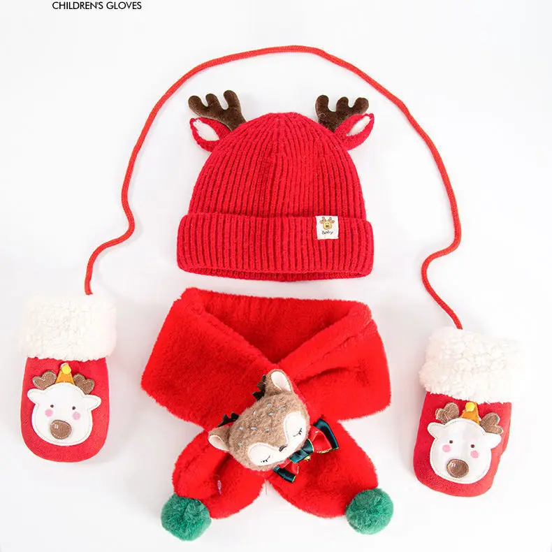 

Children's Winter Hat Scarf Gloves Boys Girls Warm Set Accessories Infant Three-piece Christmas Holiday Gift Box Free Shipping