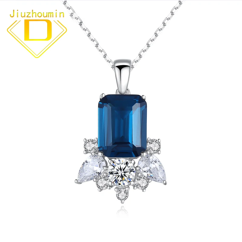 

Luxury Sapphire Gemstone Pendant For Women Real 925 Sterling Silver Clavicle Chain Necklace Fine Jewelry Christmas Wedding Gift