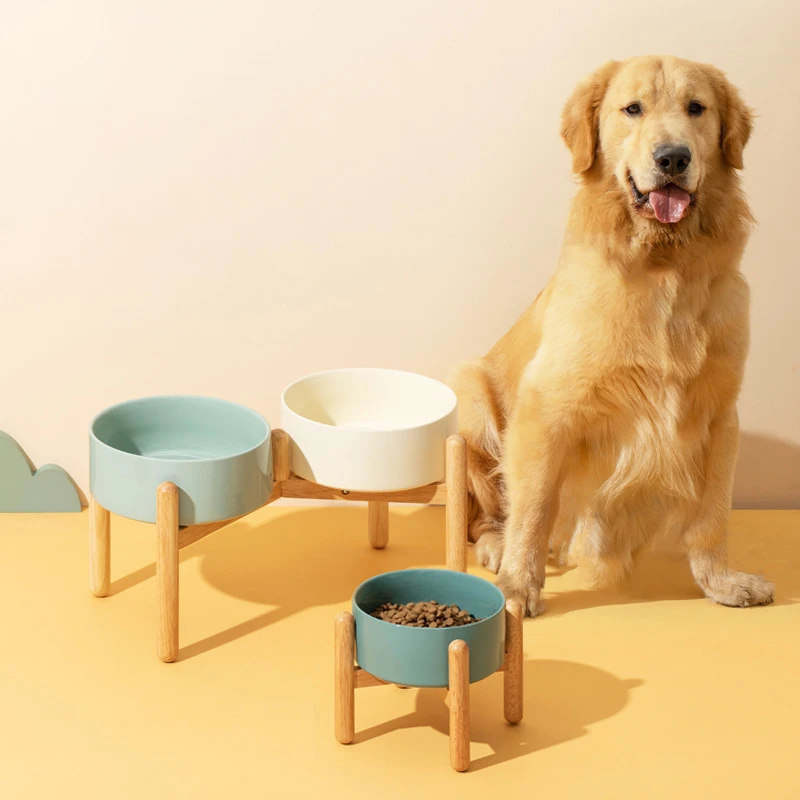 

Stand Pet Elevated Medium With Small Dog Bowl Dogs Water Double Feeding Wooden Supplies 1800ml Ceramic Big Feeders Large Food