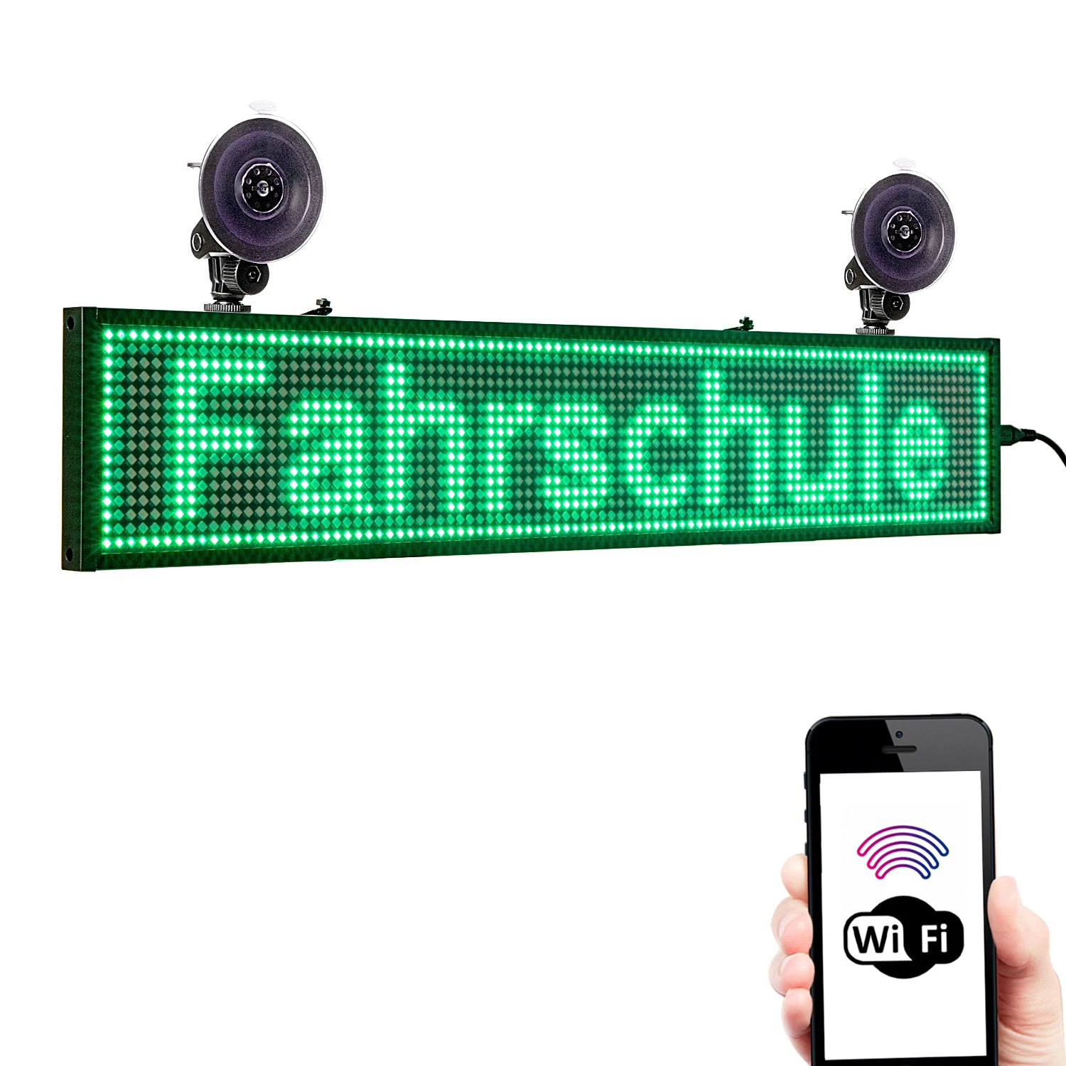 12V Green P5 SMD WIFI Programmable Car bus Led Sign Scrolling Message Display Board with rear window sucker installed | Освещение