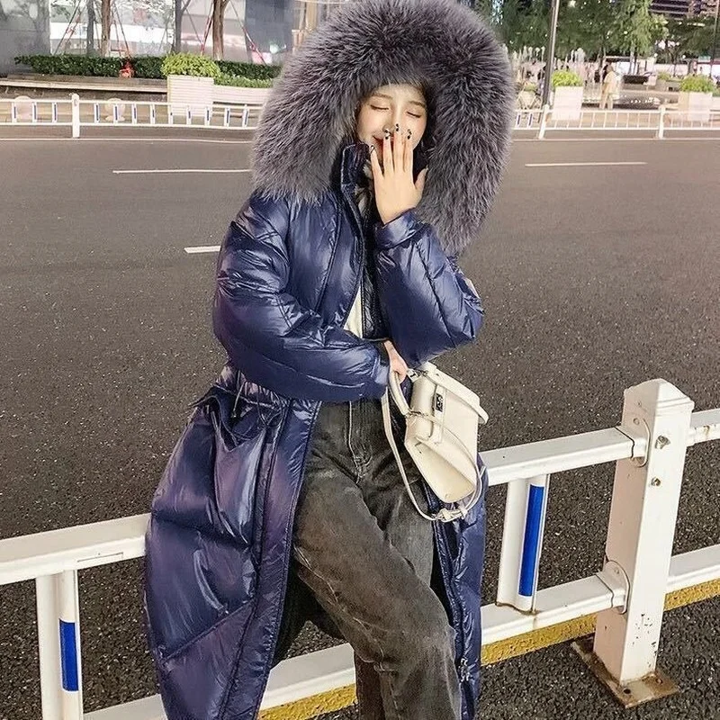 Cotton-padded Jacket Women 2020 New Winter Fur Collar Short Long Long Shiny Cotton Jacket Student Korean Loose Coat