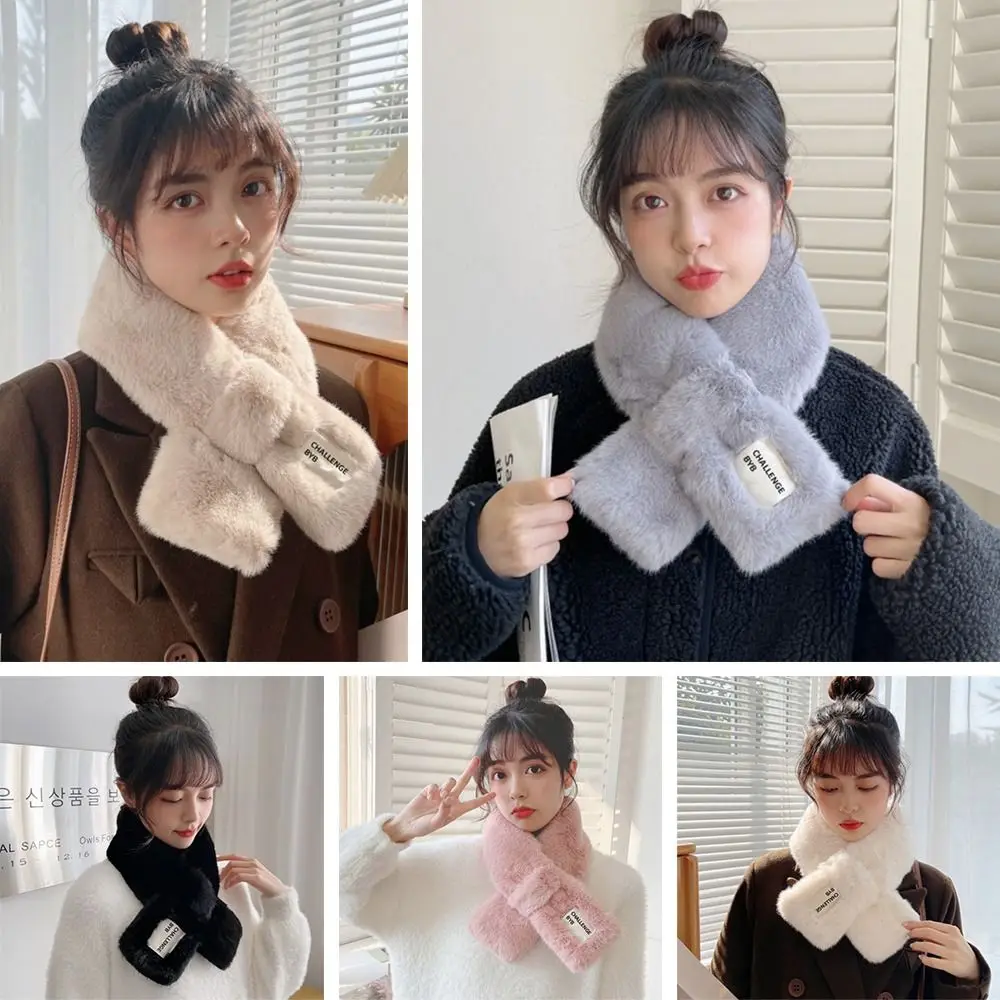 

Solid Color Cross Scarf Cute Faux Rabbit Fur Plush Thicken Neck Scarf Neckerchief Wrap Girls