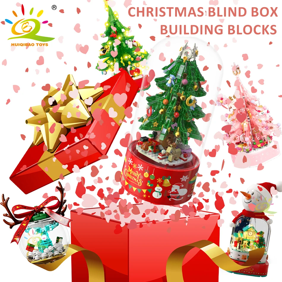 

HUIQIBAO Рождество случайная серия слепой ящик модель строительные блоки для мальчиков и девочек DIY новый год Сюрприз подарок Кирпичи игрушки для детей