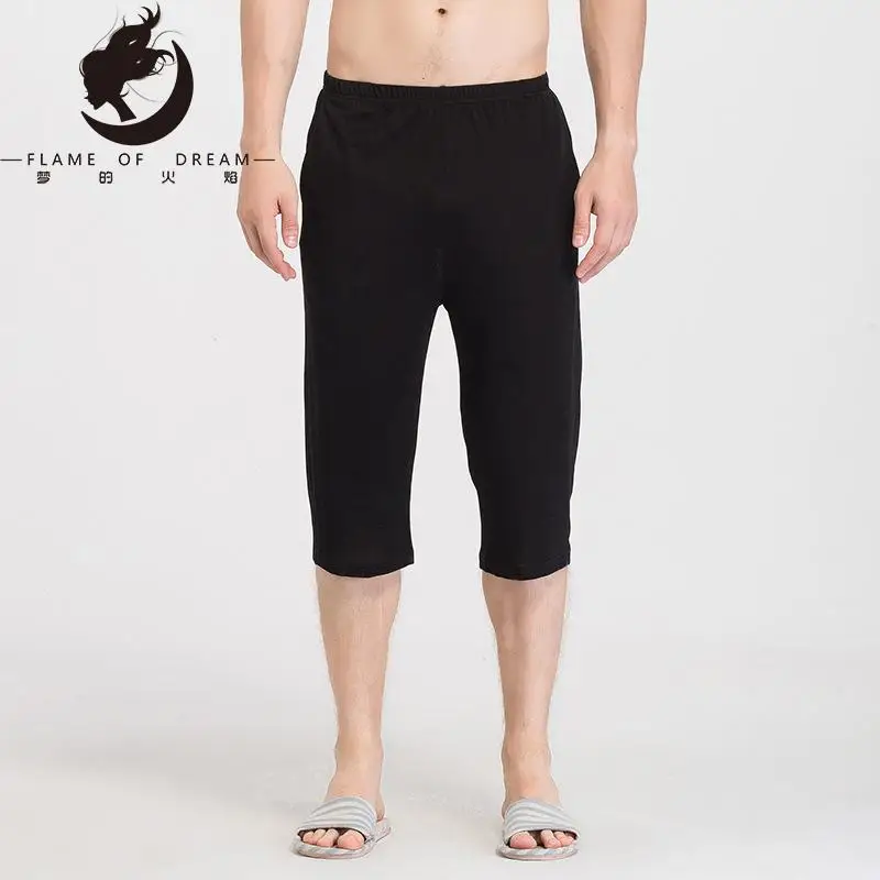 Flame Of Dream Summer New Silk Casual Pants Capris Men's Quick Drying Medium Pants Loose  Mulberry Silk Thin Large Shorts 22834