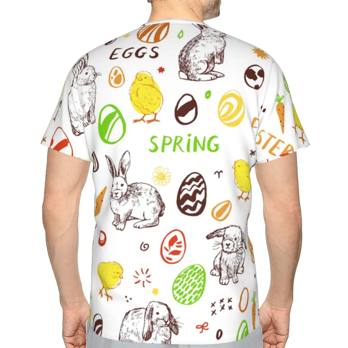 

Футболка мужская с принтом пасхальных яиц, веселая тенниска из полиэстера с короткими рукавами, с принтом моркови, кролика, большого размер...