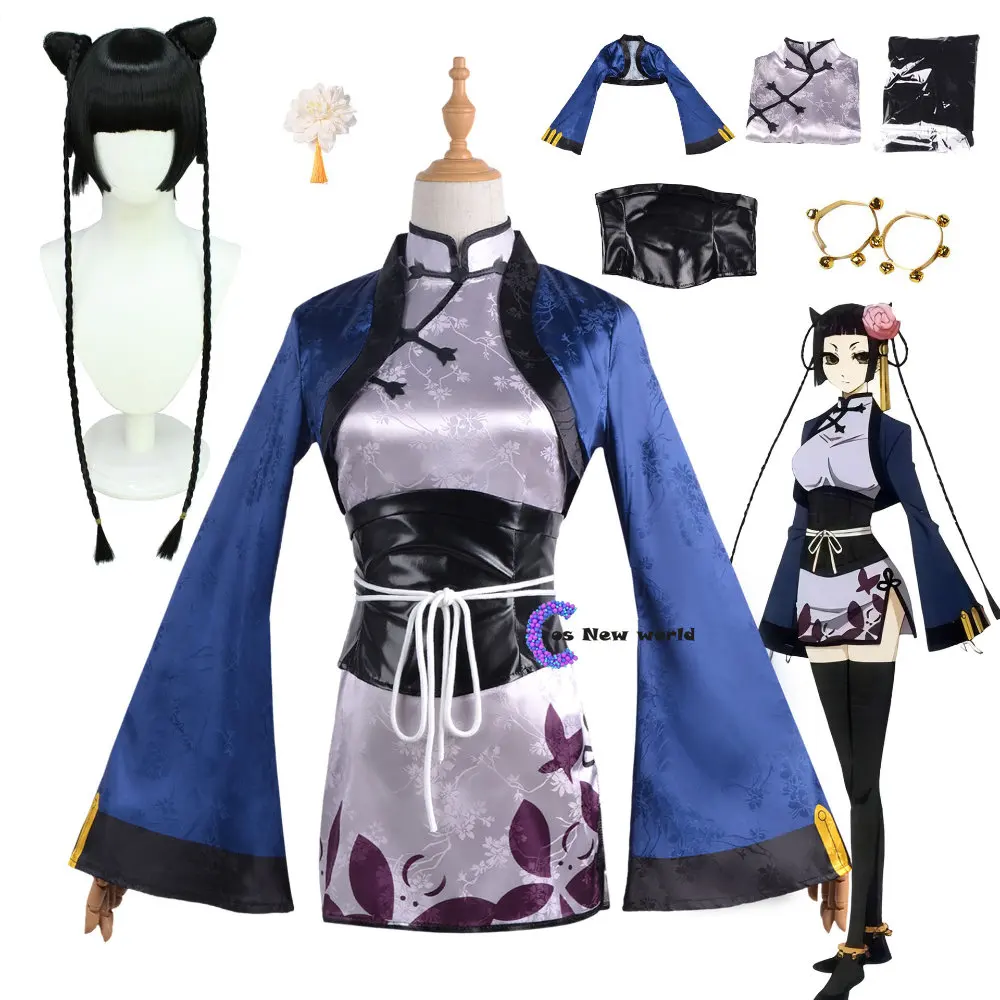 

Аниме Черный Батлер Ран Мао косплей костюм шаль носки головной убор ножной браслет для взрослых мужчин женщин сексуальный кавайный китайский стиль костюм чонсам