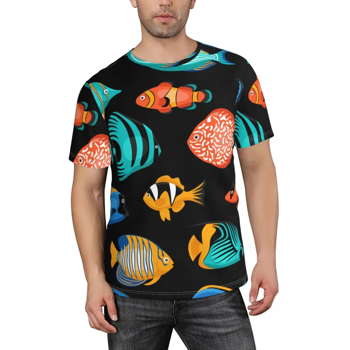 

Man Summer Soft T shirts Men Short Sleeve Flexible T-shirt Tropical Fish Casual Tee Shirt Tops