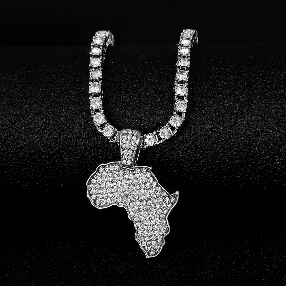 Men Chain Necklace Africa Map Pendant Necklaces Hip Hop Jewelry Iced Out Chain for Men African Maps Necklaces for Men Jewellery