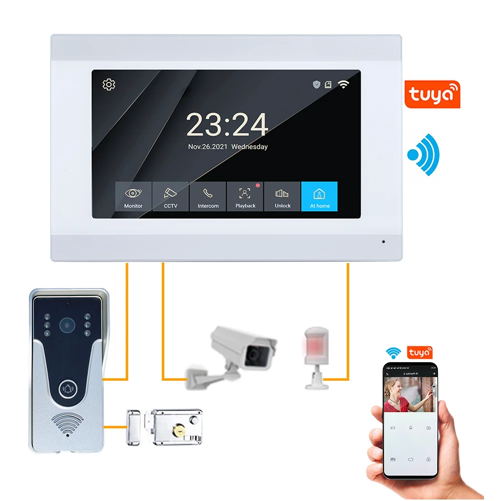 Wireless Wifi Ring Video Doorbell 7 Inch With Wired Door Bell